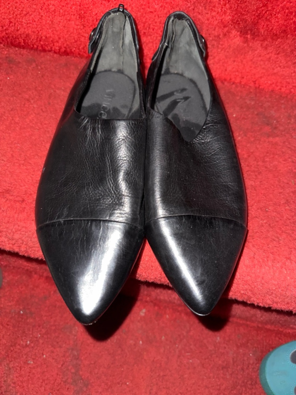 Black Pointed Leather Slip-On Shoes - Picture 1 of 5